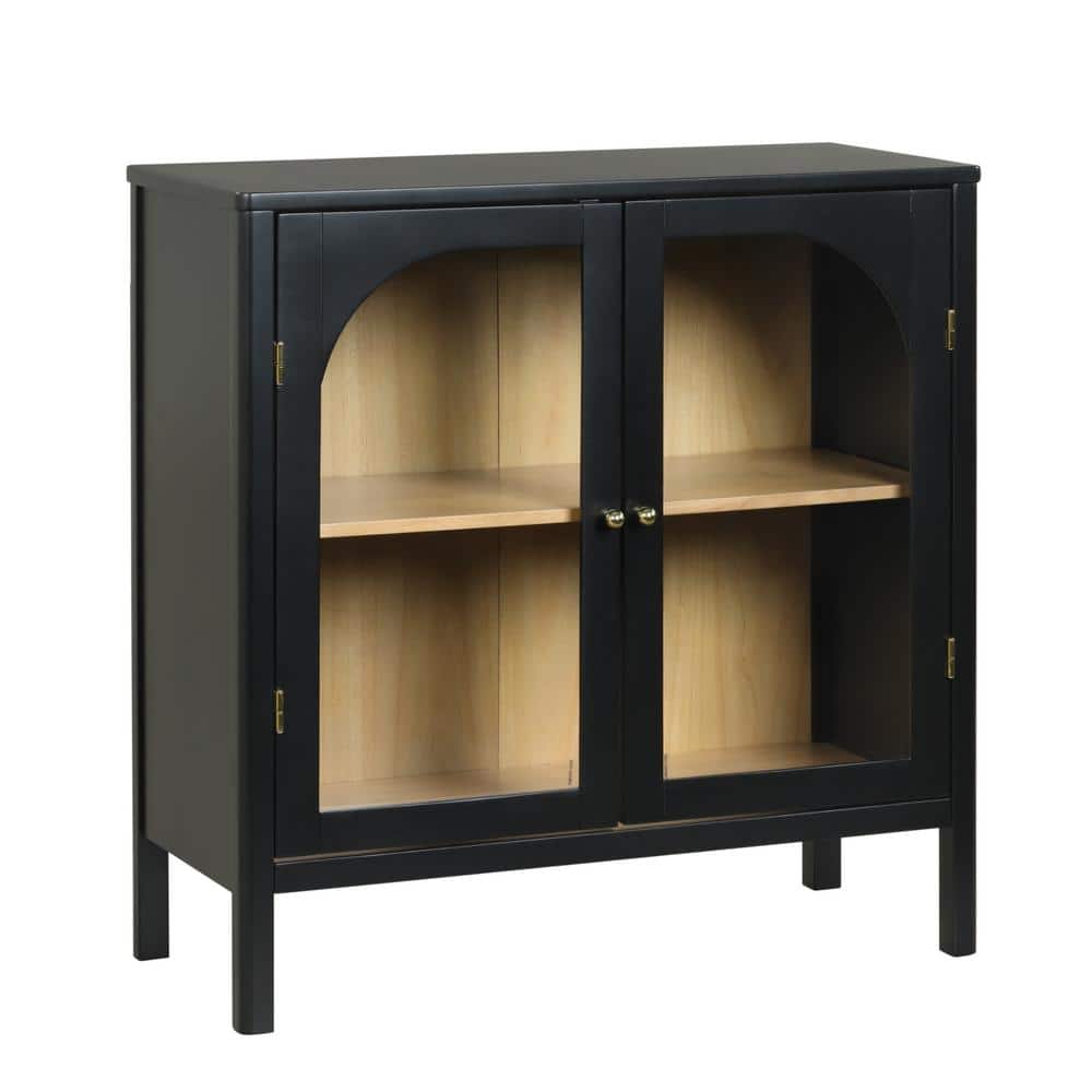 Mason 31'' Black and Oak Sideboard with Glass Doors