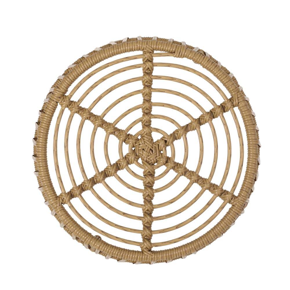 Light Brown Wicker Chair and Round Side Table Set with Weatherproof Cushion