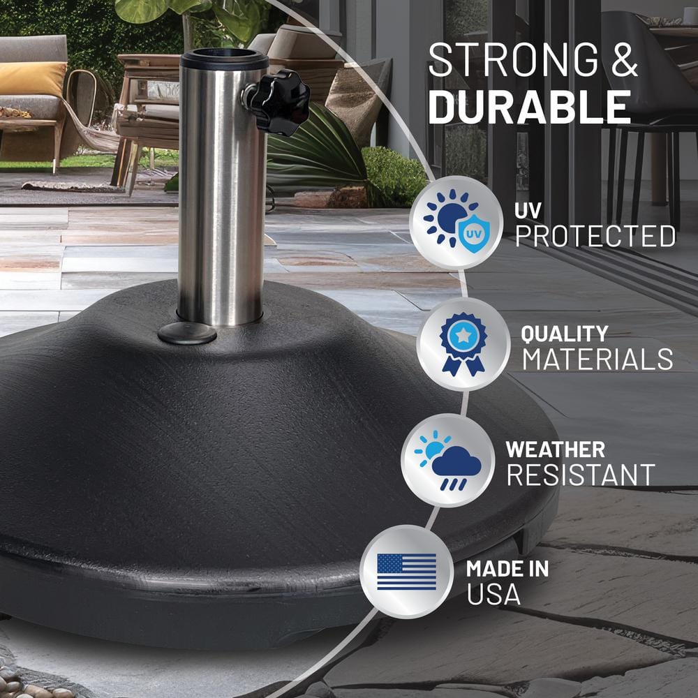 Black Stainless Steel Fillable Patio Umbrella Base with Wheels