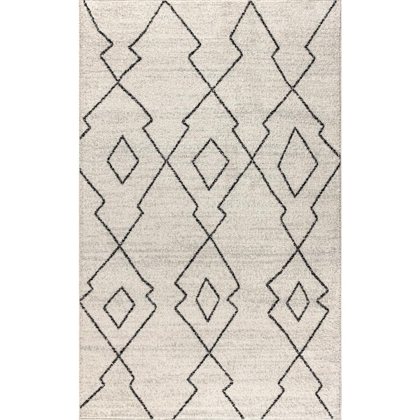 Alia Moroccan Beni Souk Cream/Black 8 ft. x 10 ft. Area Rug