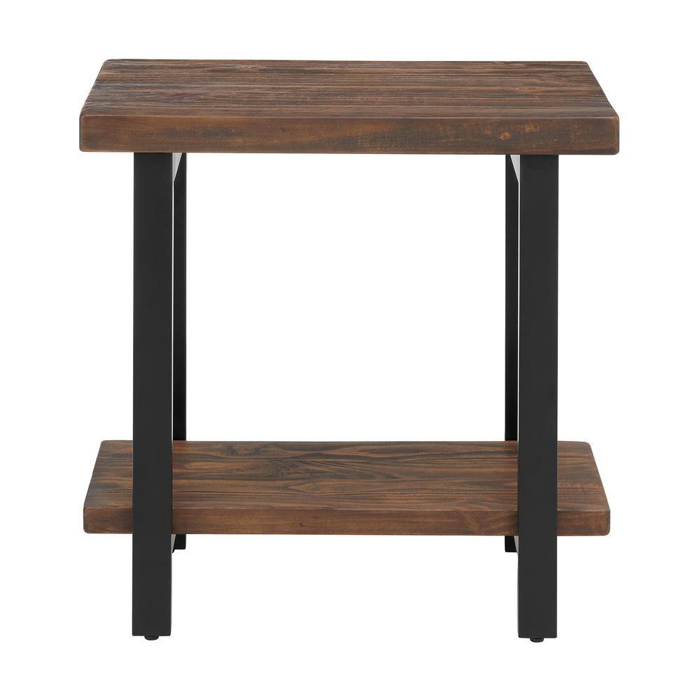 Pomona Rustic Natural Solid Pine and Metal 2-Tier End Table