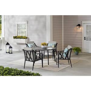 Harmony Hill 5-Piece Black Steel Outdoor Patio Dining Set with CushionGuard Stone Gray Cushions