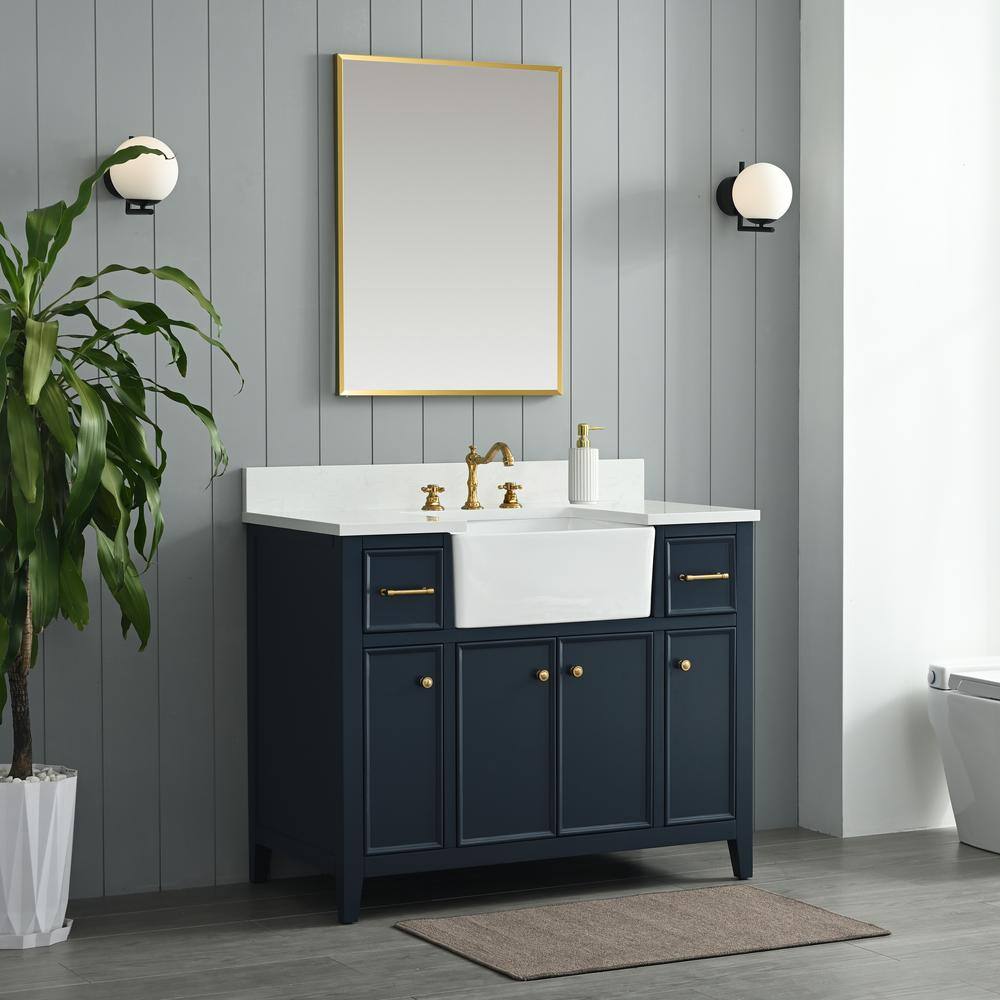 Indigo Blue Single Bathroom Vanity with White Ceramic Sink