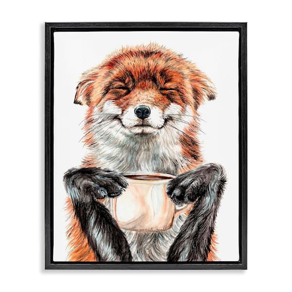 Stupell Industries Happy Fox with Coffee by Holly Simental 1 Piece Black Floater Frame Animal Graphic Art Print 21 in. x 17 in.