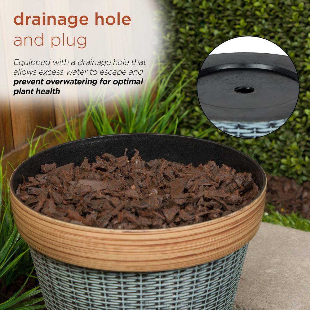 Gray and Tan Woven Style Indoor Outdoor Planter with Drainage Hole