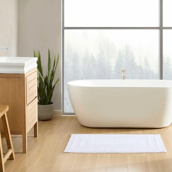 Eddie Bauer Logan 1-Piece White 100% Cotton 24 x 40 Bath Rug