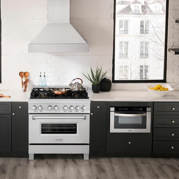 36 in. Legacy Dual Fuel Range with Gas Cooktop and Electric Oven in Satin Stainless Steel with 6 Brass Burners