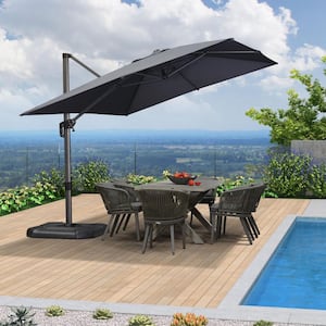 9 ft. x 11.5 ft. Aluminum Outdoor Patio Cantilever Umbrella Offset 360° Rotation Umbrella with Base, Gray