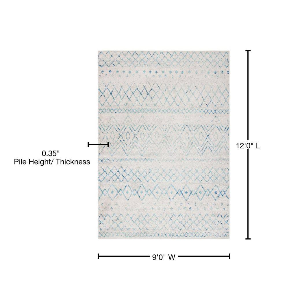 Elegant Ivory/Aqua Synthetic 9' x 12' Hand-Knotted Area Rug