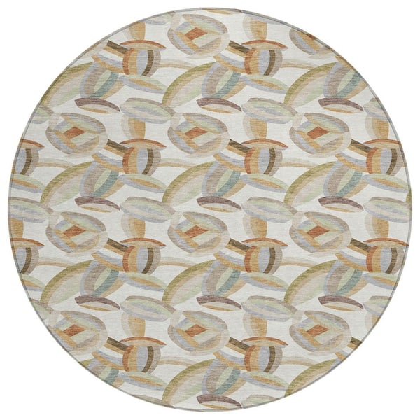 Chantille Machine Washable Indoor/Outdoor Abstract ACN2454 Ivory 8 ft. x 8 ft. Round Rug