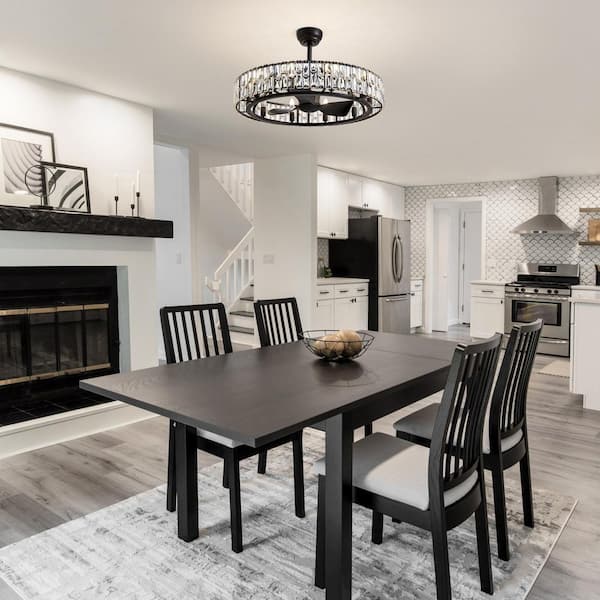31 in. Indoor 10-Light Modern Downrod Mount Black Crystal Ceiling Fan with Lights Reversible Rotation and Remote Control