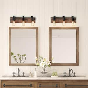 Farmhouse Wood Bathroom Vanity Light 3-Light Rustic Dark Brown Adjustable Indoor Wall Sconce
