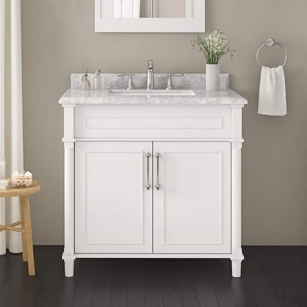 Home Decorators Collection Aberdeen 36 in. Single Sink White Bath Vanity with Carrara Marble Top (Assembled)