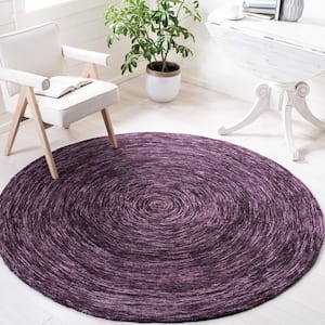 Ikat Purple 6 ft. x 6 ft. Solid Color Round Area Rug