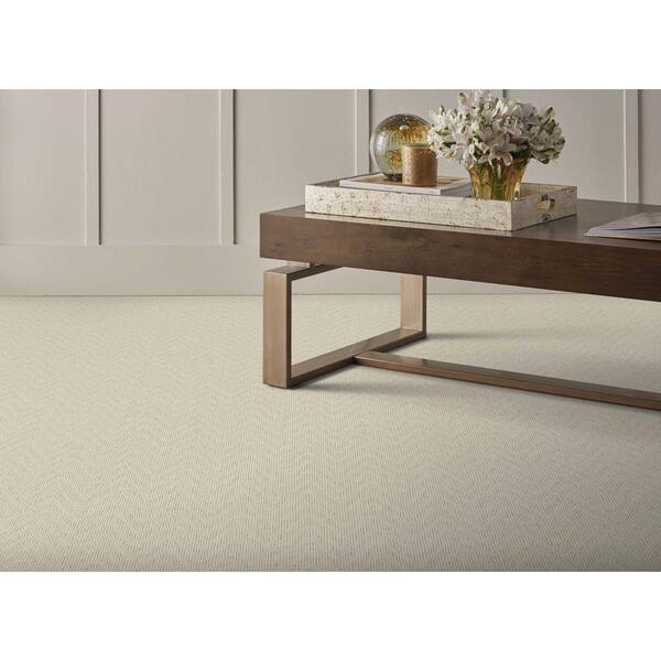 Merino Herringbone Chantilly White 12 ft. 36 oz. Wool Pattern Installed Carpet