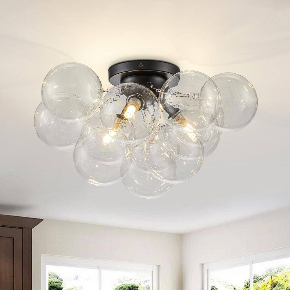Nordic Bubble 18 in. 3-Light Matte Black Semi-Flush Mount Ceiling Light with Clear Cluster Glass Shade price history on PriceWatchPro