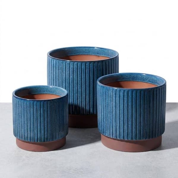 8/6.7/5.5 Inch Cylinder Flower Pots, Ceramic Planters with Drainage Holes Indoor/Outdoor Use