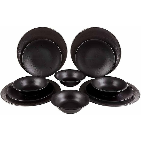 12-Pieces Porcelain Dinnerware Set in Black