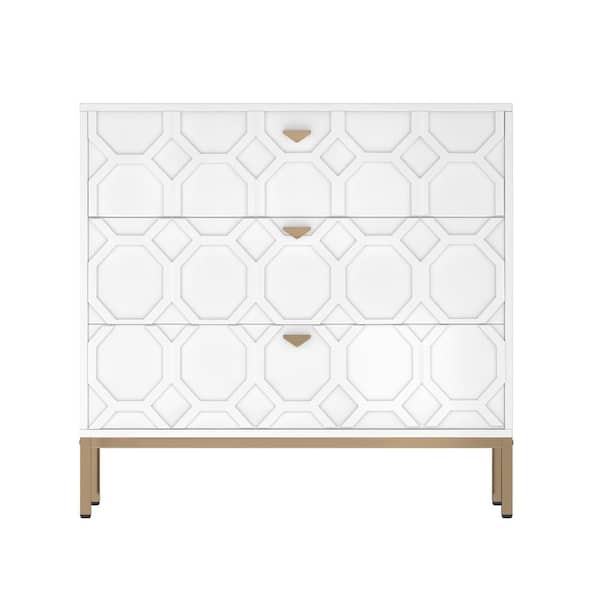 White 32.28 in. H 3-Drawers Accent Storage Cabinet with Adjustable Feet-Pads