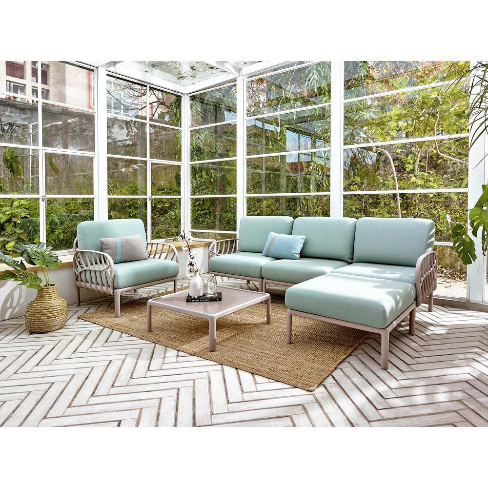 Laurel Inspired 31'' Gray Outdoor Ottoman with Seafoam Sunbrella Cushion