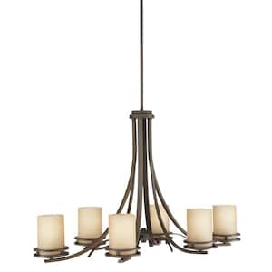 Hendrik 35.75 in. 6-Light Olde Bronze Contemporary Shaded Cylinder Chandelier for Dining Room