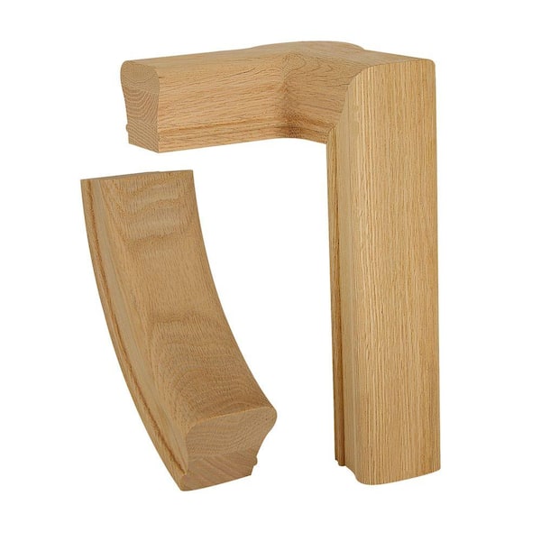 EVERMARK Stair Parts 7281 Unfinished Red Oak Left-Hand 2-Rise Gooseneck with Cap Handrail Fitting
