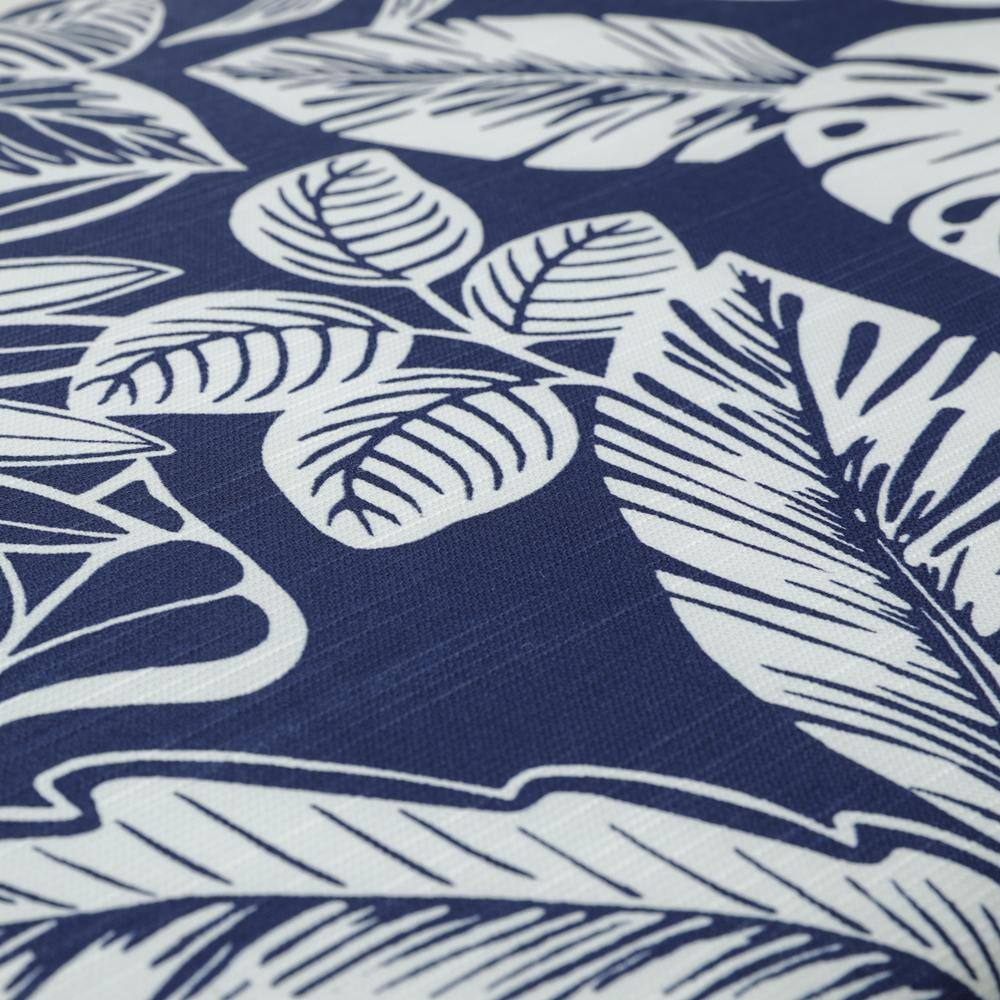 Navy Blue Polyester Outdoor Bench Cushion with White Leaf Pattern