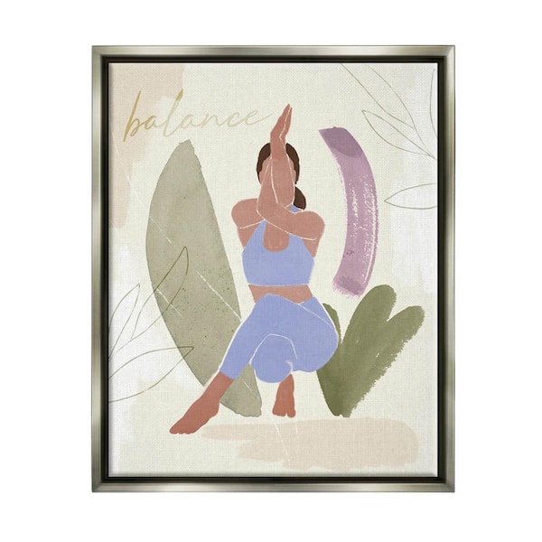 The Stupell Home Decor Collection Balance Typography Fitness Yoga Pose Botanical by Victoria Barnes Floater Frame People Wall Art Print 31 in. x 25 in.