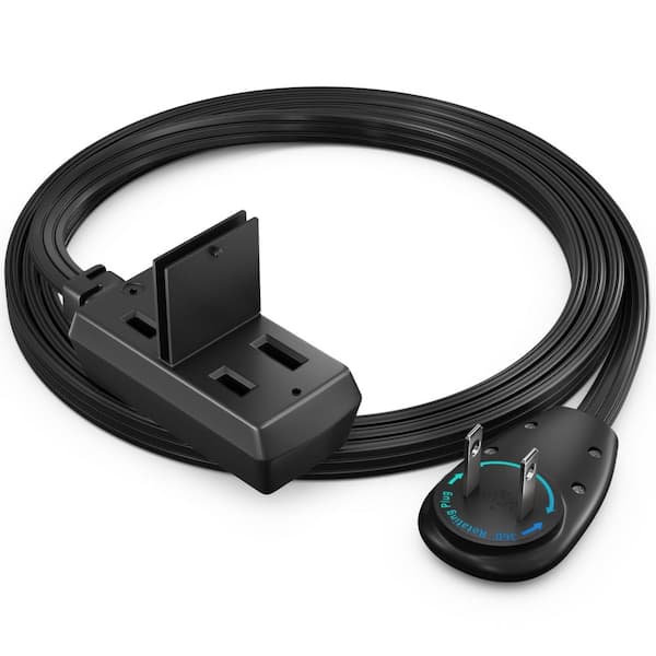5 ft. 16/2 Light Duty Indoor Extension Cord 360° Rotating Flat Plug 2-Prong Flat Wire with Cover, Black