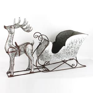 48 in. L Galvanized Reindeer and Sleigh Decoration