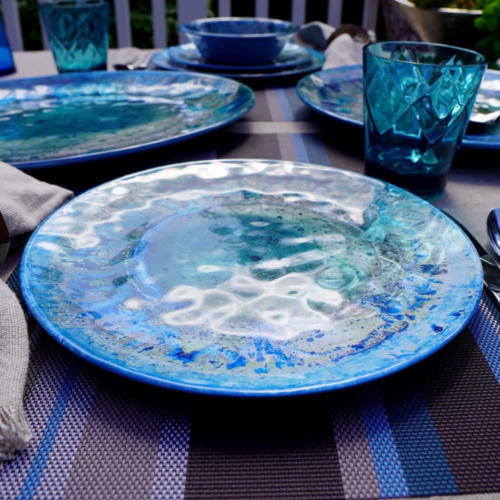 Teal Variegated Glaze Melamine Nautical Dinner Plates, Set of 6