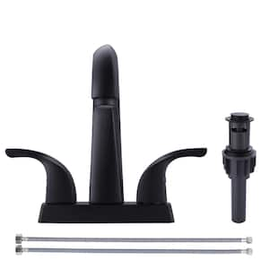 4 in. Centerset Double Handle Gooseneck High Arc Bathroom Faucet in Matte Black