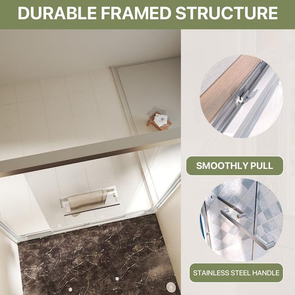 56 to 60 in. W x 76 in. H Double Sliding Framed Shower Door in Brushed Nickel with Clear Glass