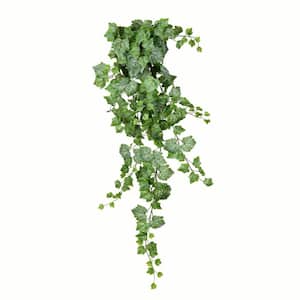51 in. Green and White Artificial Grape Leaf Ivy Hanging Basket