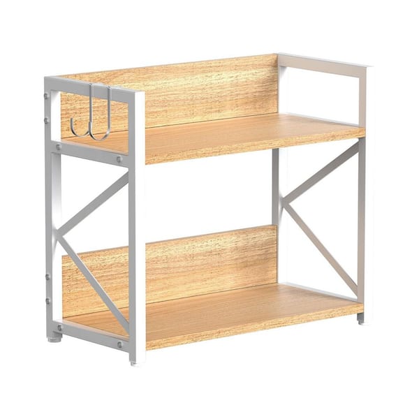2 Tier Maple Kitchen Counter Shelf Organizer, Coffee Bar Station Organizer, Spice Rack and Desk Shelf Riser