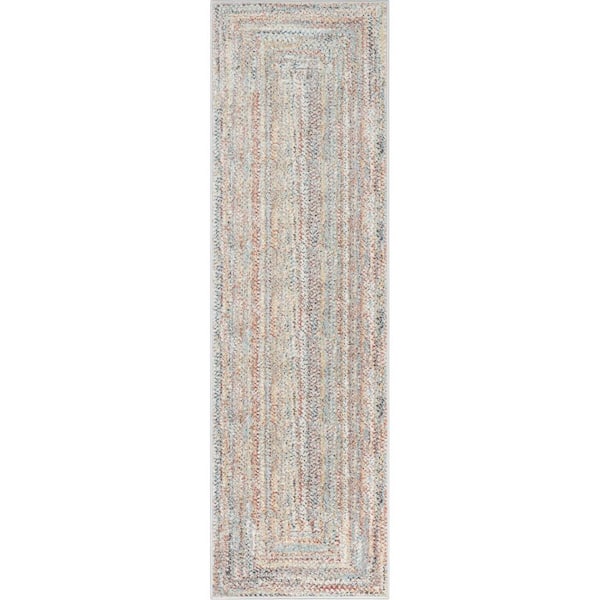 Well Woven Rodeo Chindi Modern Solid and Striped Light Blue Green 2 ft. 3 in. x 7 ft. 3 in. Runner Area Rug