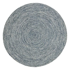 Braided Denim Blue-White 4 ft. Round Reversible Transitional Polypropylene Indoor/Outdoor Area Rug