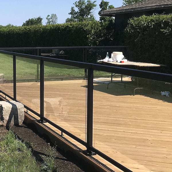 Peak Aluminum Railing 36-5/16 in. H x 45 in. W Aluminum Deck Railing Clear Tempered Glass Panel for 42 in. High System