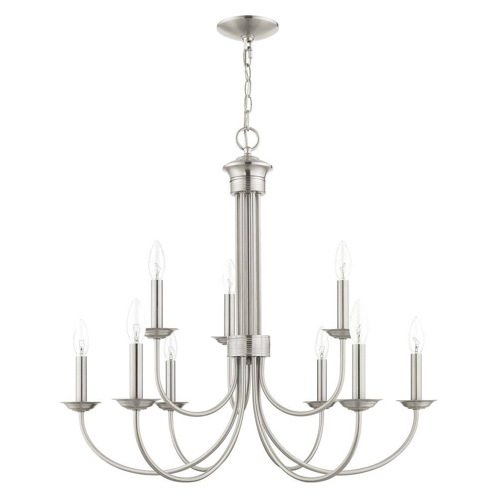 Elegant Brushed Nickel & Crystal 9-Light Traditional Chandelier