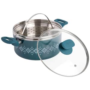 Savory Saffron 5 qt. Ceramic Nonstick Aluminum Dutch Oven with Lid and Steamer in Teal