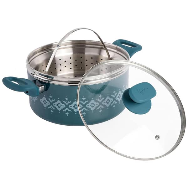 Spice BY TIA MOWRY Savory Saffron 5 qt. Ceramic Nonstick Aluminum Dutch Oven with Lid and Steamer in Teal