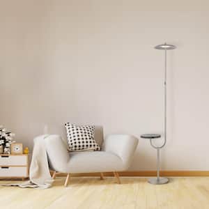 Parasol 70.67 in. Silver Finish LED Floor Lamp Wireless Charging and Table Top Shelf Tall Standing Torchiere Lamp