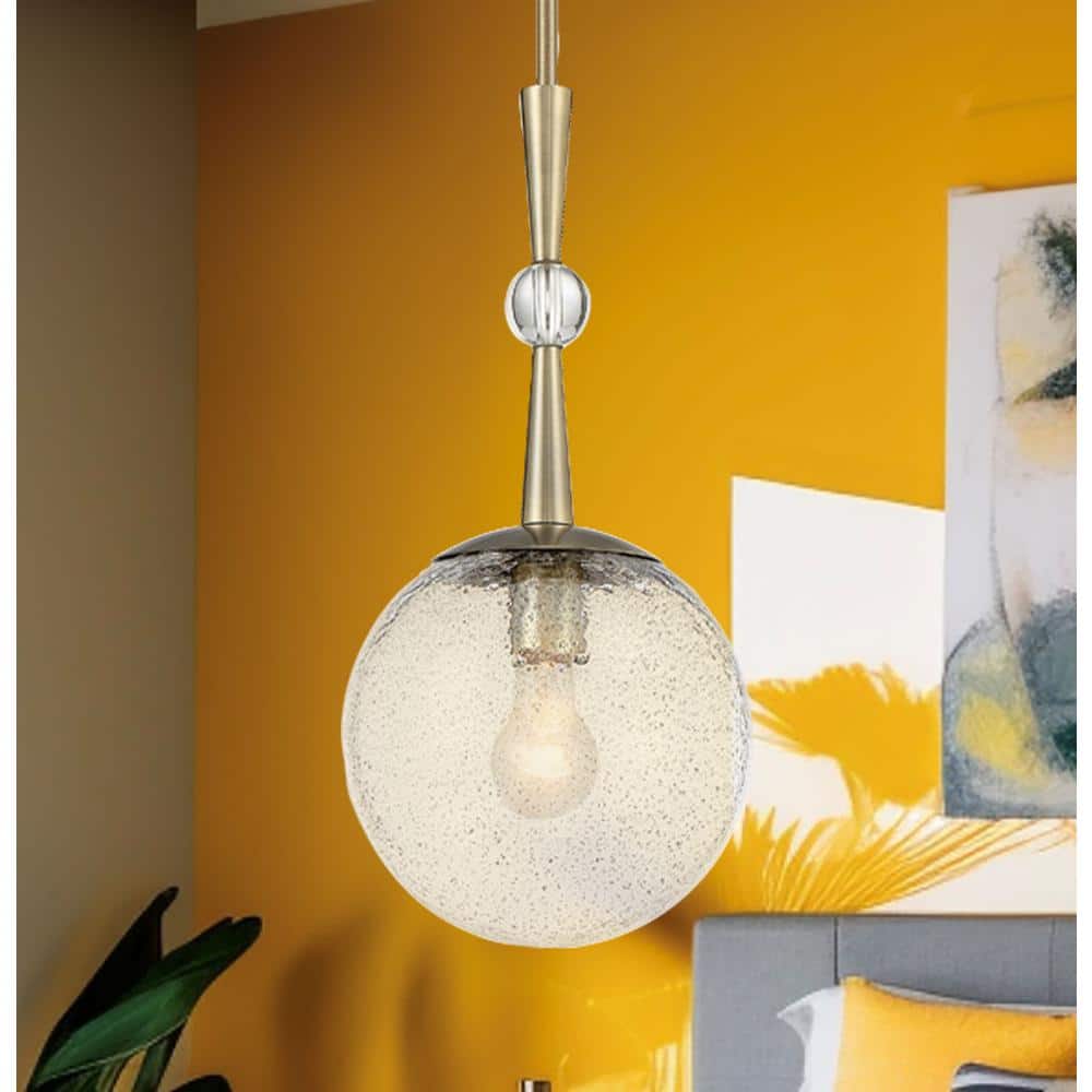 Mini Volcanic Glass & Aged Brass Indoor/Outdoor Pendant Light