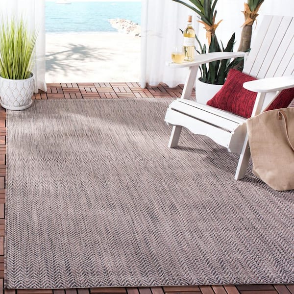 Courtyard Brown/Beige 7 ft. x 10 ft. Geometric Indoor/Outdoor Patio  Area Rug