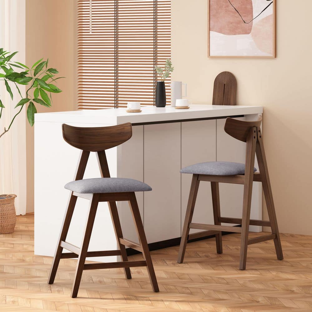 35.5 in. H Dark Gray and Walnut High Back Wood Counter Stool with Fabric Seat (Set of 2) price history on PriceWatchPro