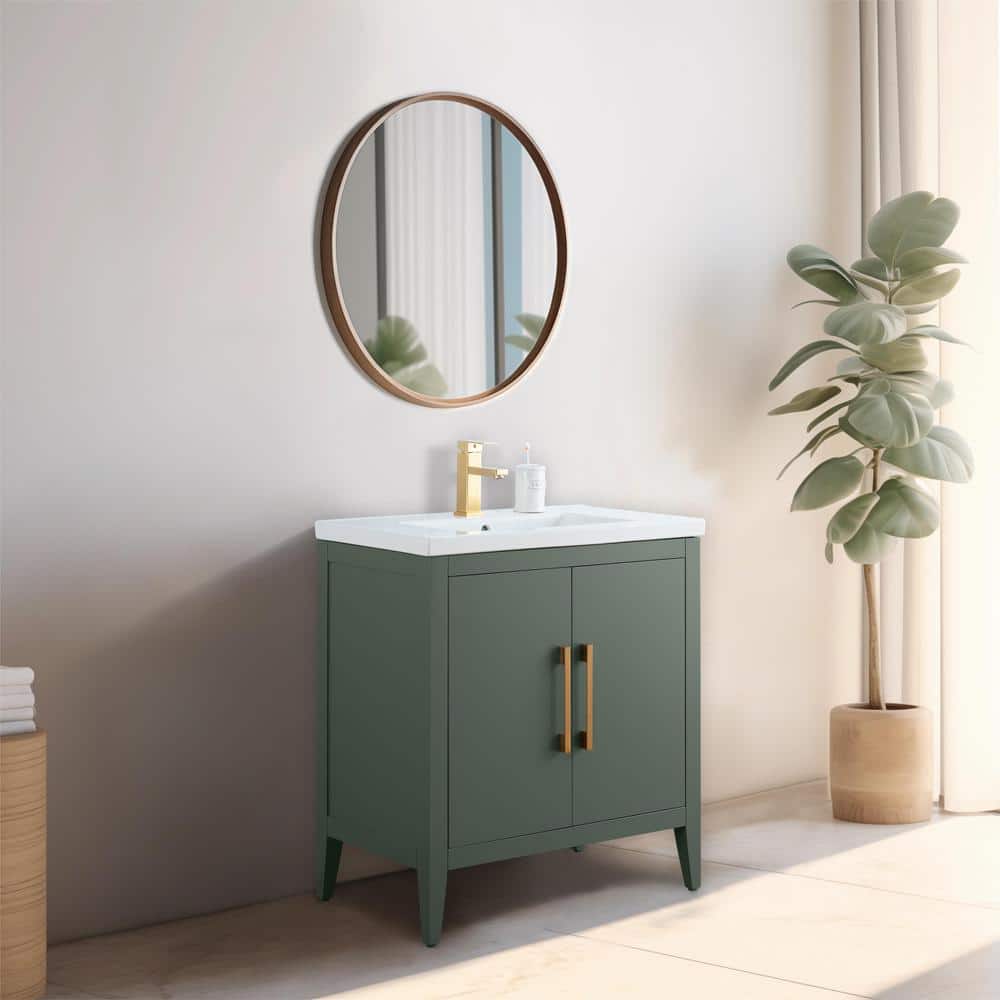 30" Vintage Green Single Sink Bathroom Vanity with Ceramic Top