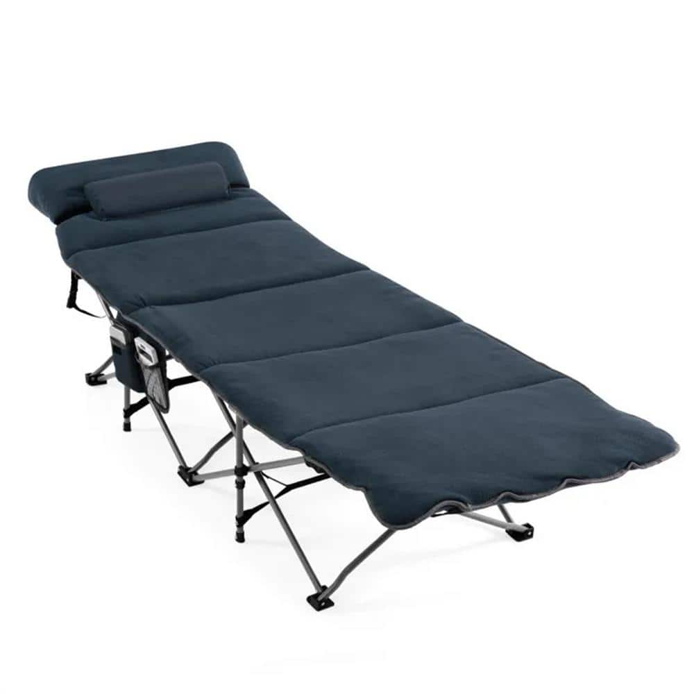 Blue 1-Piece Metal Outdoor Recliner without Sunshade with Blue Cushion
