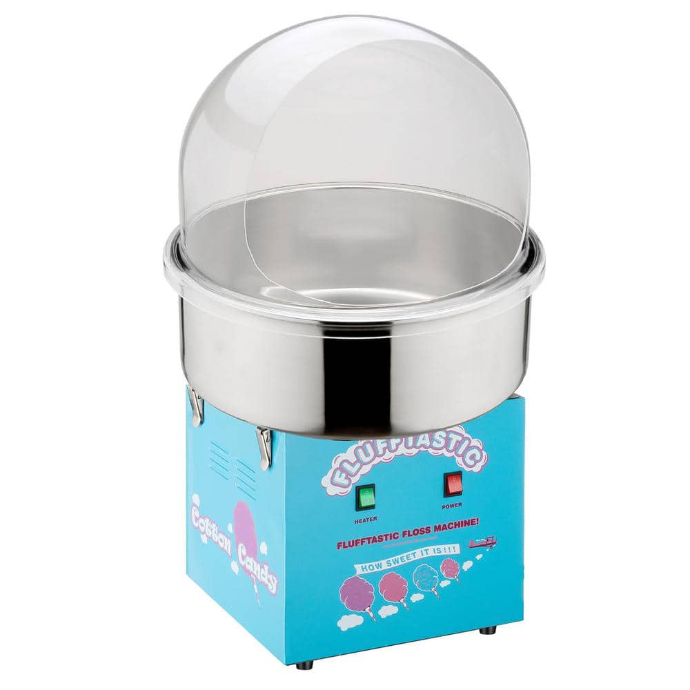 GREAT NORTHERN Cotton Candy Machine - Flufftastic 1000-Watt Floss Maker with Dome Shield and Stainless-Steel Pan (Blue)