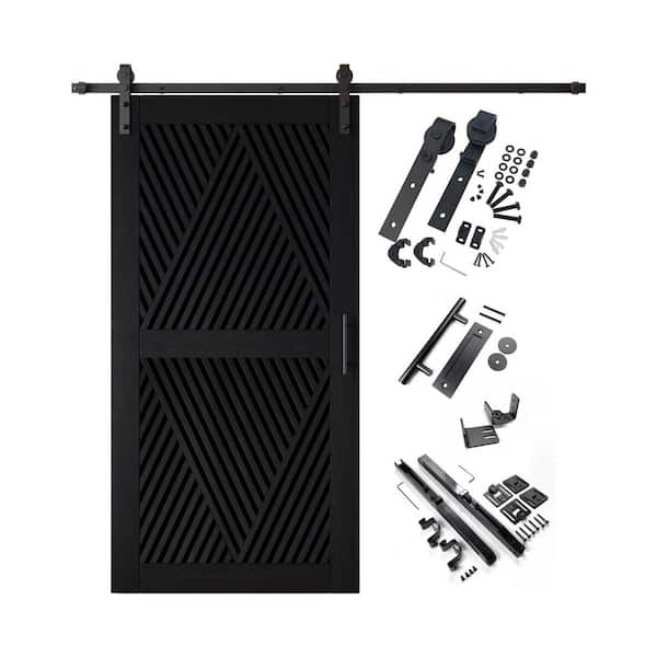 LT 40 in. x 80 in. C-Panel Black Diamond Design Solid Pine Wood Sliding Barn Door with Hardware Kit