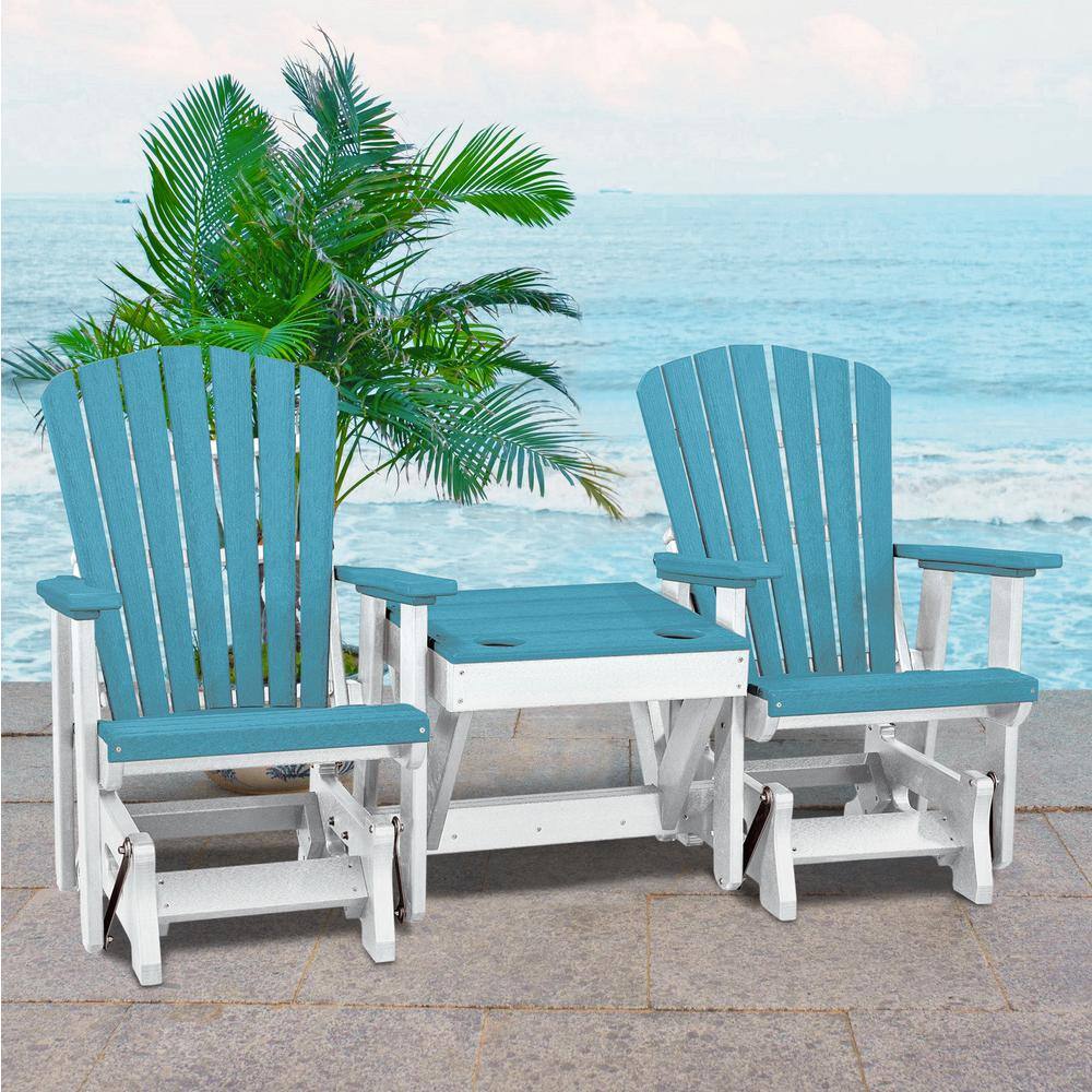 Aruba Blue and White Poly Resin Double Glider with Center Table